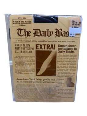 Vintage Round the Clock The Daily Basic Pantyhose Super Sheer Bit O Black Size B